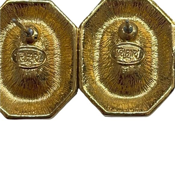 Vintage Trifari Black Enamel Clear Crystal Pierced Earrings - Picture 7 of 9